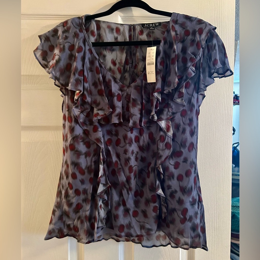 J.Crew NWT Ruffled Chiffon Blouse with Floral Pattern- Size XL